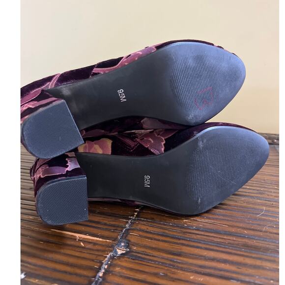 Steve Madden Elissa Grand Burgundy Velvet Floral Chunky Heel Ankle Boot 9.5 - Picture 4 of 8